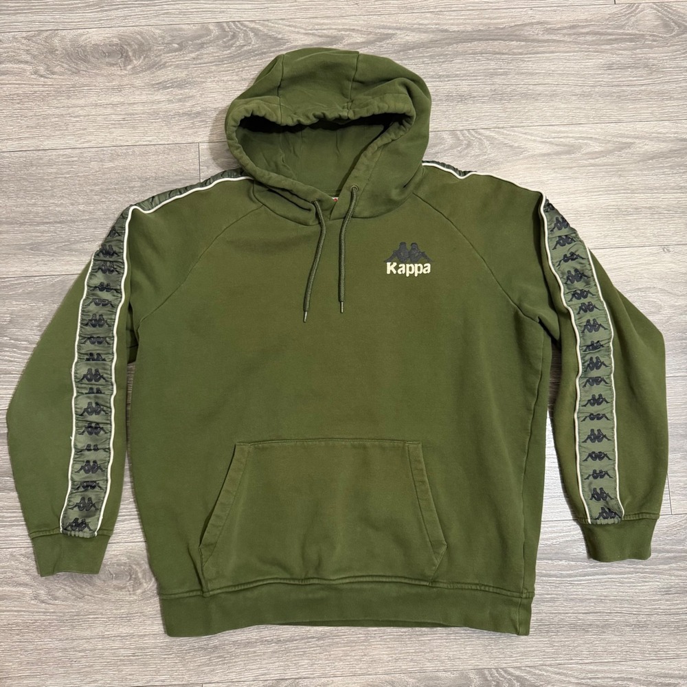 Kappa Mens Hoodie Sweater XXL Olive Green Omini Logo Tape Pullover Hoodie